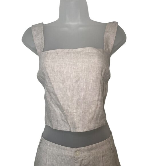 Reformation Olivia Linen Two Piece Set Size 12 NWT Oatmeal Crop Top & High Waist - Picture 8 of 11